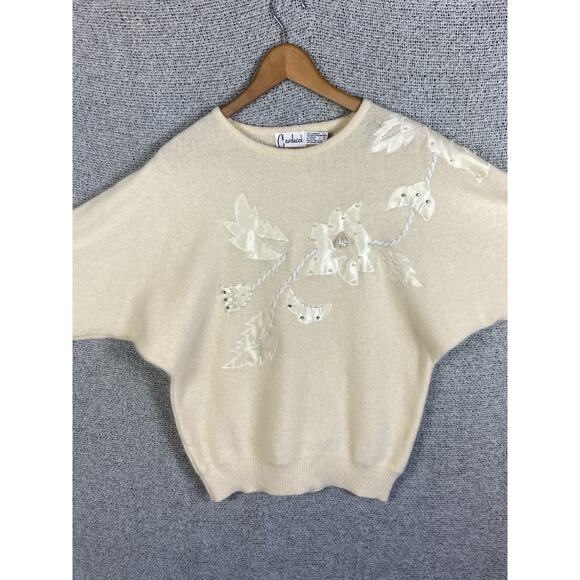 Carducci Angora Sweater Women’s Medium Cream Embellished Holiday Glam Retro ‘80s - Picture 11 of 16